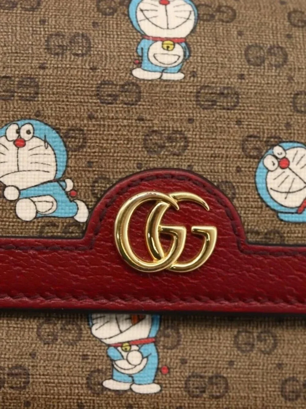 GUCCI Micro GG Supreme Doraemon Long Wallet PVC Beige Gold 647786 Auth 175793A